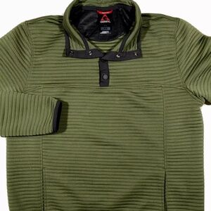 Gerry Sweater Mens M Olive Green Henley Ottoman Snap Button Pullover Jacket Men